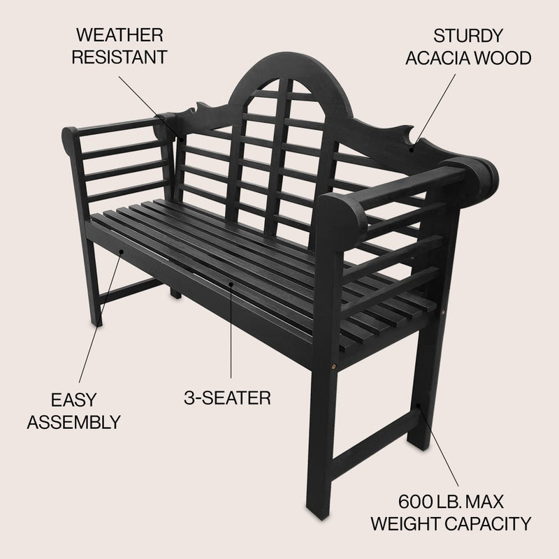 Lutyens Arched 600-Lbs Support Acacia Wood Outdoor Garden Patio Bench