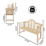 Lutyens Arched 600-Lbs Support Acacia Wood Outdoor Garden Patio Bench