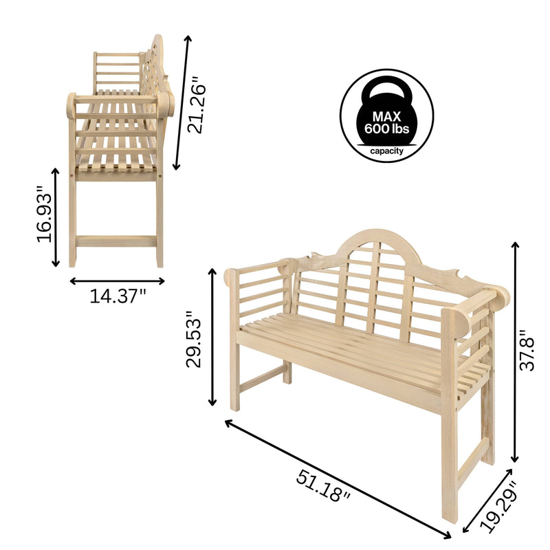 Lutyens Arched 600-Lbs Support Acacia Wood Outdoor Garden Patio Bench