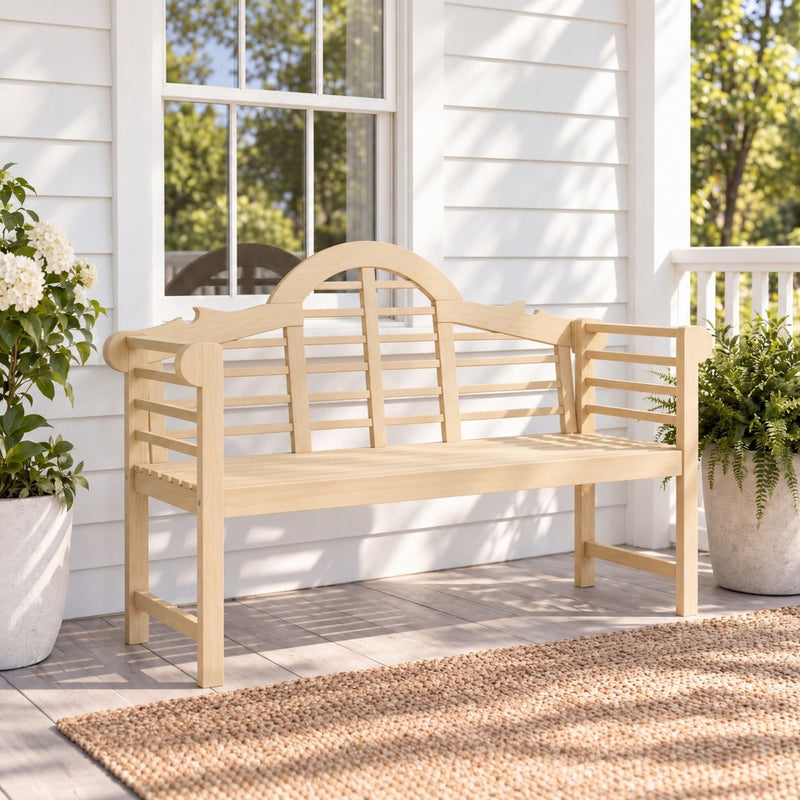 Lutyens Arched 600-Lbs Support Acacia Wood Outdoor Garden Patio Bench
