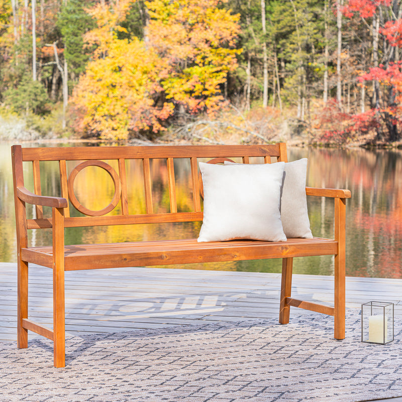 Apollo Circle-Back 600-Lbs Support Acacia Wood Outdoor Garden Patio Bench - JONATHAN Y