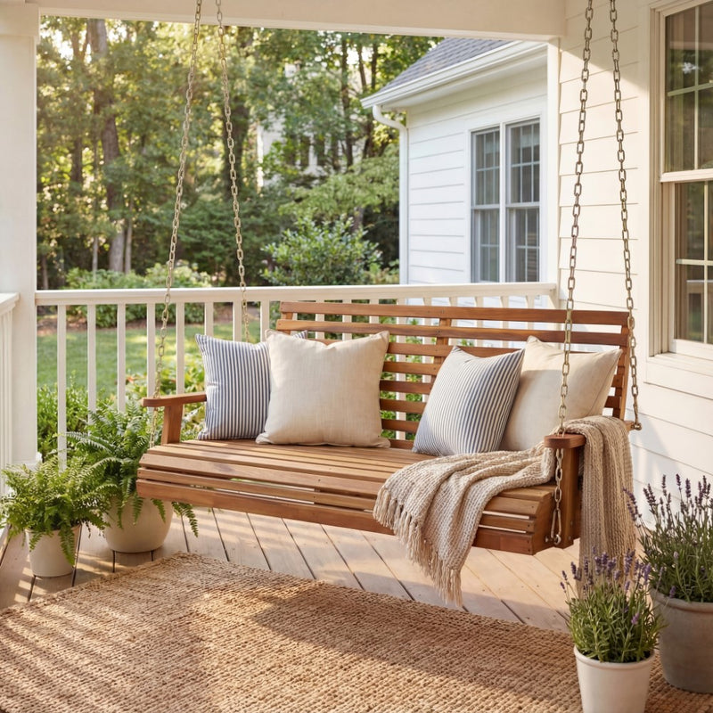 Natura 51" Coastal Farmhouse 2-Seat Slate-Back 705-Lbs Support Acacia Wood Outdoor Porch Swing