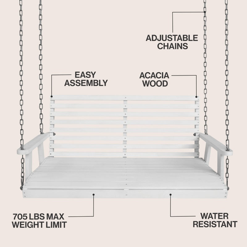 Natura 51" Coastal Farmhouse 2-Seat Slate-Back 705-Lbs Support Acacia Wood Outdoor Porch Swing