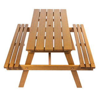 Shoreham 59" Modern Classic Outdoor Wood Picnic Table Benches with Umbrella Hole - JONATHAN Y