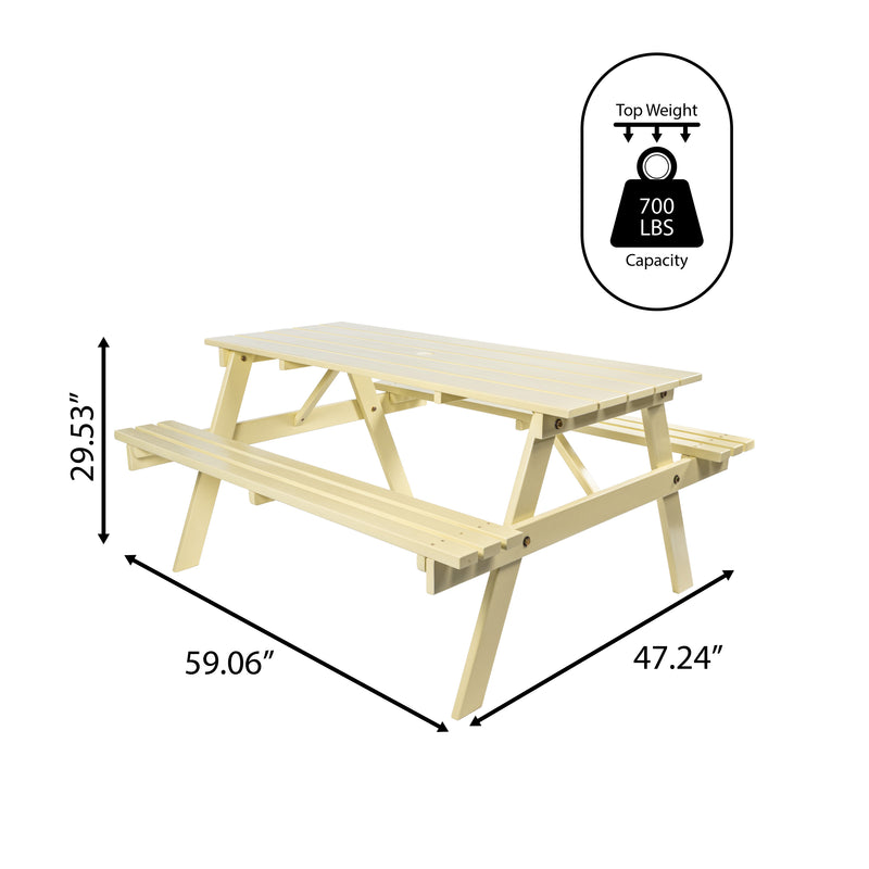 Shoreham 59" Modern Classic Outdoor Wood Picnic Table Benches with Umbrella Hole