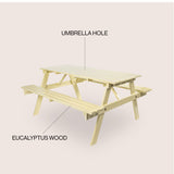 Shoreham 59" Modern Classic Outdoor Wood Picnic Table Benches with Umbrella Hole