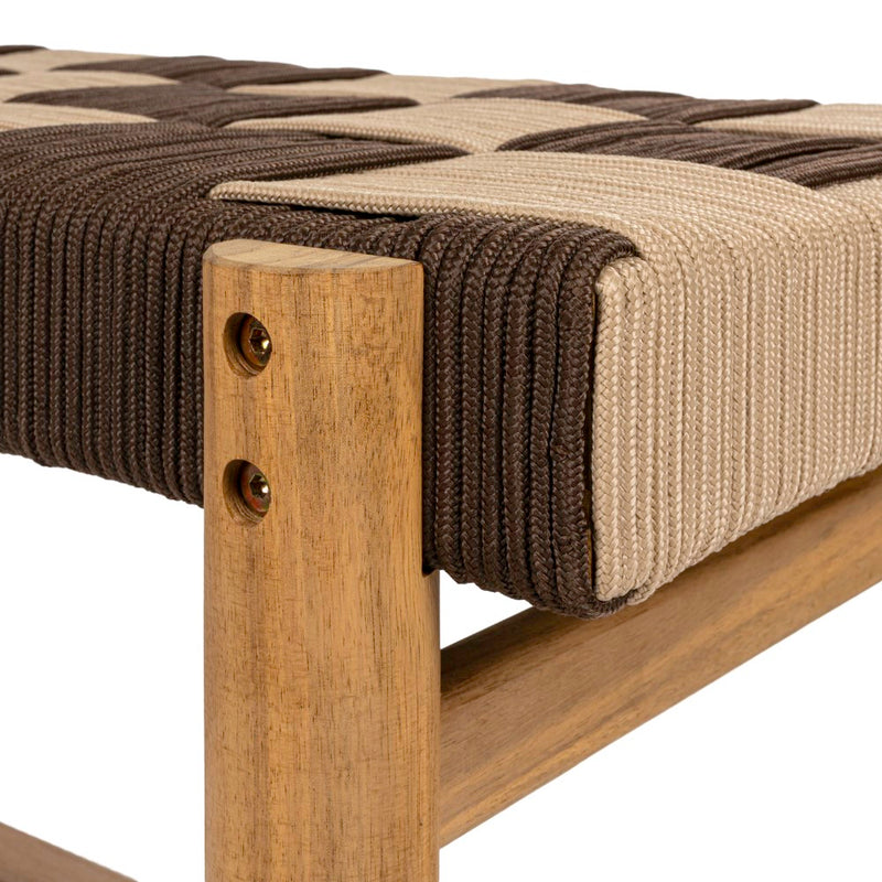 Denis 48" 2-Seat Backless 700-Lbs Support Acacia Wood Outdoor Bench With Checkerboard Woven Rope Seat