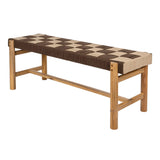 Denis 48" 2-Seat Backless 700-Lbs Support Acacia Wood Outdoor Bench With Checkerboard Woven Rope Seat
