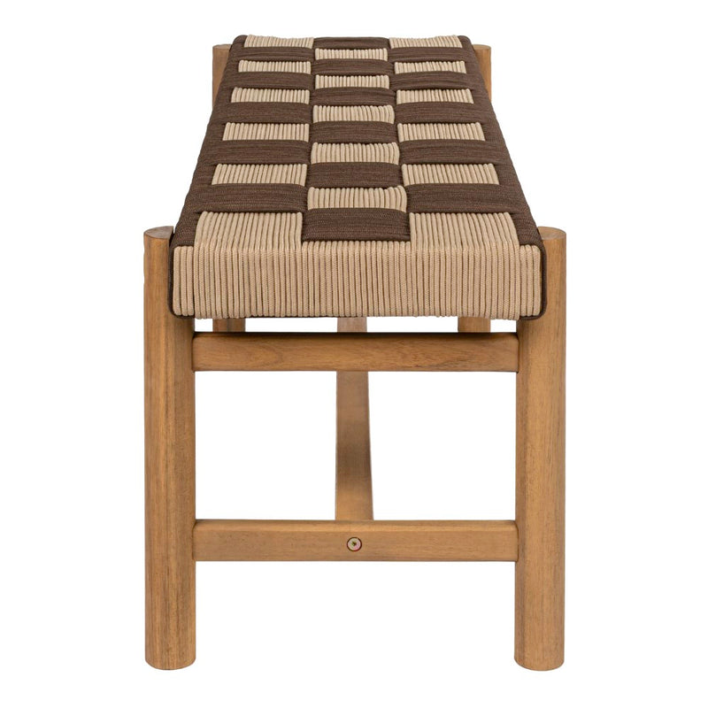 Denis 48" 2-Seat Backless 700-Lbs Support Acacia Wood Outdoor Bench With Checkerboard Woven Rope Seat