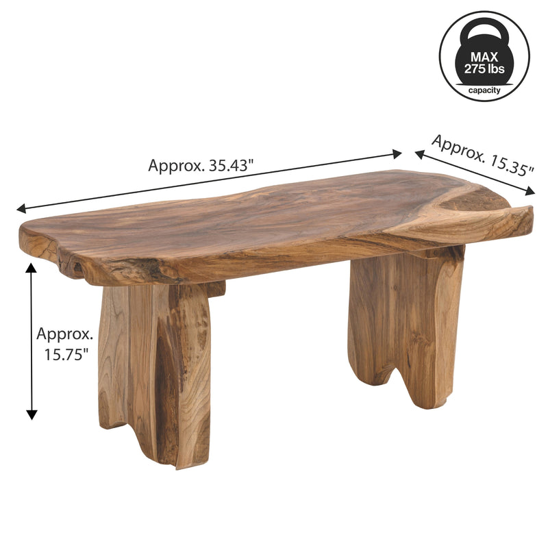Stumpy 35.4" Handcrafted Rustic Minimalist Live Edge Solid Teak Wood Entryway Bench