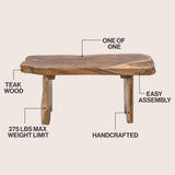 Stumpy 35.4" Handcrafted Rustic Minimalist Live Edge Solid Teak Wood Entryway Bench