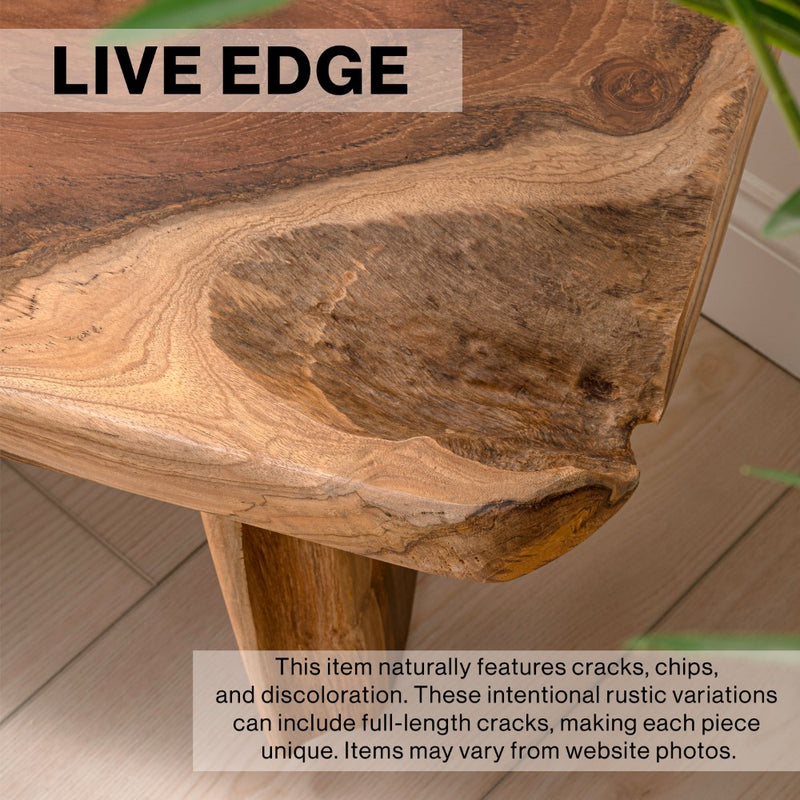 Stumpy 35.4" Handcrafted Rustic Minimalist Live Edge Solid Teak Wood Entryway Bench