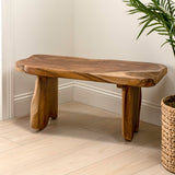 Stumpy 35.4" Handcrafted Rustic Minimalist Live Edge Solid Teak Wood Entryway Bench