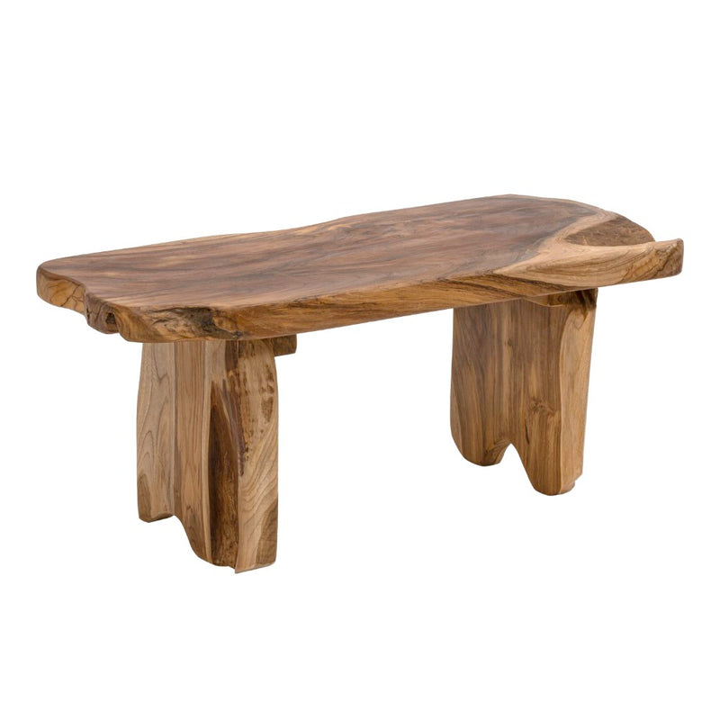 Stumpy 35.4" Handcrafted Rustic Minimalist Live Edge Solid Teak Wood Entryway Bench