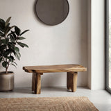 Stumpy 35.4" Handcrafted Rustic Minimalist Live Edge Solid Teak Wood Entryway Bench