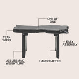 Stumpy 35.4" Handcrafted Rustic Minimalist Live Edge Solid Teak Wood Entryway Bench
