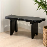 Stumpy 35.4" Handcrafted Rustic Minimalist Live Edge Solid Teak Wood Entryway Bench
