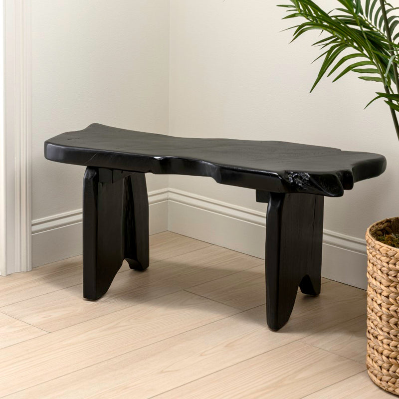 Stumpy 35.4" Handcrafted Rustic Minimalist Live Edge Solid Teak Wood Entryway Bench