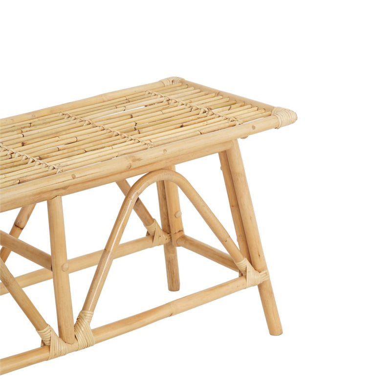 Spade 43.3 in. Coastal Bohemian 2-Seat 400-Lbs Support Handmade Slatted Rattan Bench - Natural
