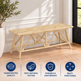 Spade 43.3 in. Coastal Bohemian 2-Seat 400-Lbs Support Handmade Slatted Rattan Bench - Natural