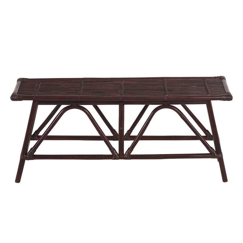 Spade 43.3 in. Coastal Bohemian 2-Seat 400-Lbs Support Handmade Slatted Rattan Bench - Dark Brown