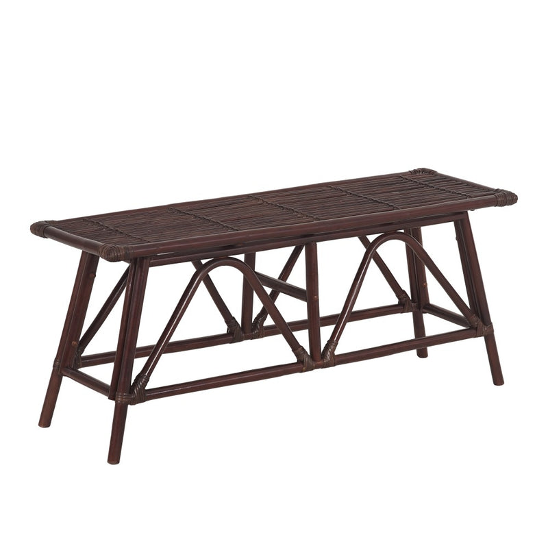 Spade 43.3 in. Coastal Bohemian 2-Seat 400-Lbs Support Handmade Slatted Rattan Bench - Dark Brown