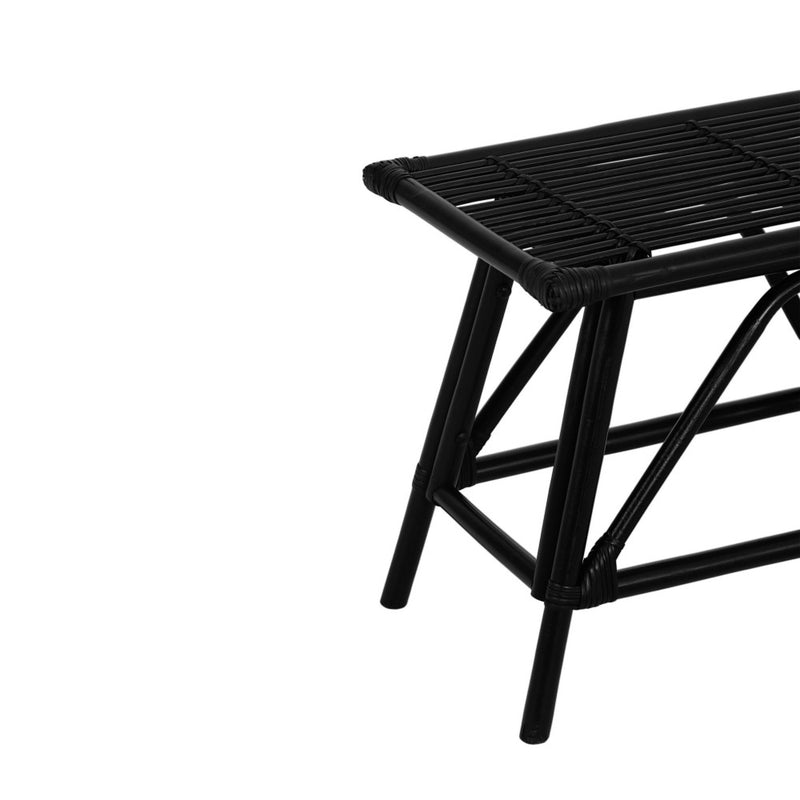 Spade 43.3 in. Coastal Bohemian 2-Seat 400-Lbs Support Handmade Slatted Rattan Bench - Black