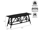 Spade 43.3 in. Coastal Bohemian 2-Seat 400-Lbs Support Handmade Slatted Rattan Bench - Black