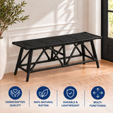 Spade 43.3 in. Coastal Bohemian 2-Seat 400-Lbs Support Handmade Slatted Rattan Bench - Black