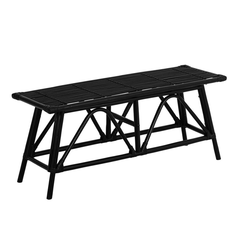 Spade 43.3 in. Coastal Bohemian 2-Seat 400-Lbs Support Handmade Slatted Rattan Bench - Black