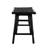 Spade 43.3 in. Coastal Bohemian 2-Seat 400-Lbs Support Handmade Slatted Rattan Bench - Black