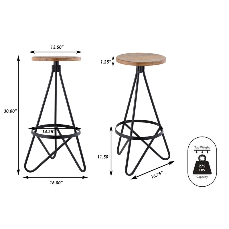 Spiroa 30" Modern Industrial Metal Backless Circular Bar Stool