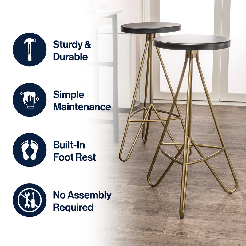 Trinity 30" Modern Industiral Iron Tripod Backless Bar Stool
