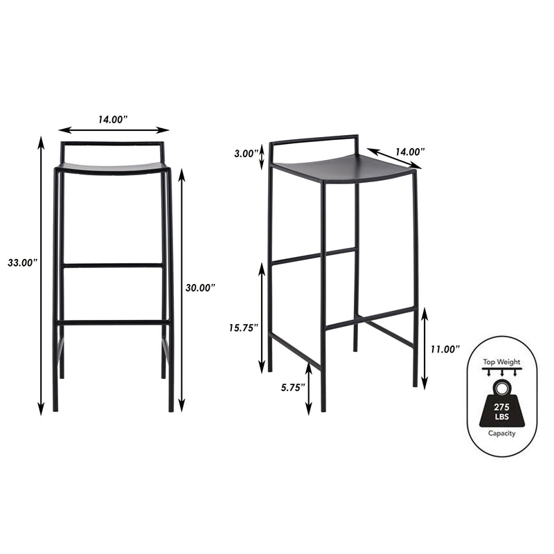 Svelte 30" Coastal Contemporary Iron Saddle-Seat Low-Back Bar Stool with Foot Rest - JONATHAN Y