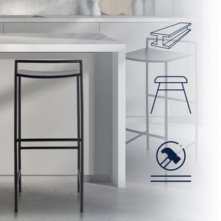 Svelte 30" Coastal Contemporary Iron Saddle-Seat Low-Back Bar Stool with Foot Rest - JONATHAN Y