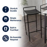 Svelte 30" Coastal Contemporary Iron Saddle-Seat Low-Back Bar Stool with Foot Rest