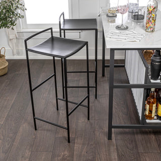 Svelte 30" Coastal Contemporary Iron Saddle-Seat Low-Back Bar Stool with Foot Rest - JONATHAN Y