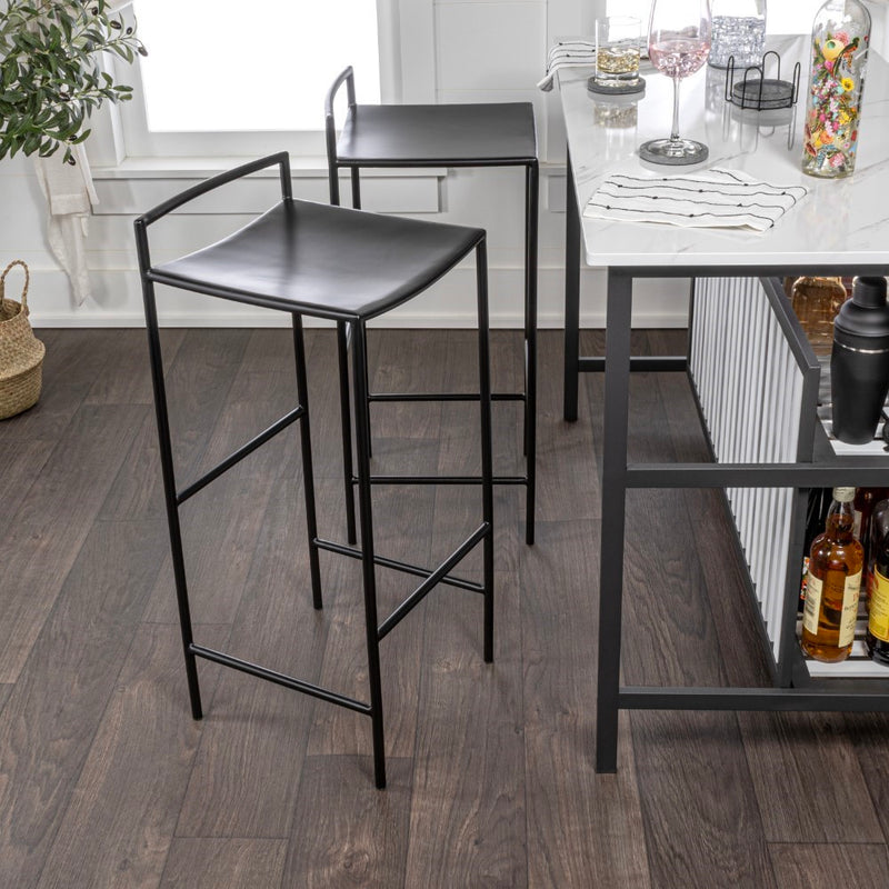 Svelte 30" Coastal Contemporary Iron Saddle-Seat Low-Back Bar Stool with Foot Rest - JONATHAN Y