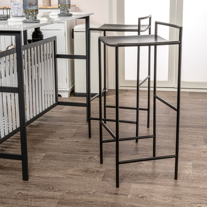 Svelte 30" Coastal Contemporary Iron Saddle-Seat Low-Back Bar Stool with Foot Rest - JONATHAN Y