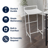 Svelte 30" Coastal Contemporary Iron Saddle-Seat Low-Back Bar Stool with Foot Rest