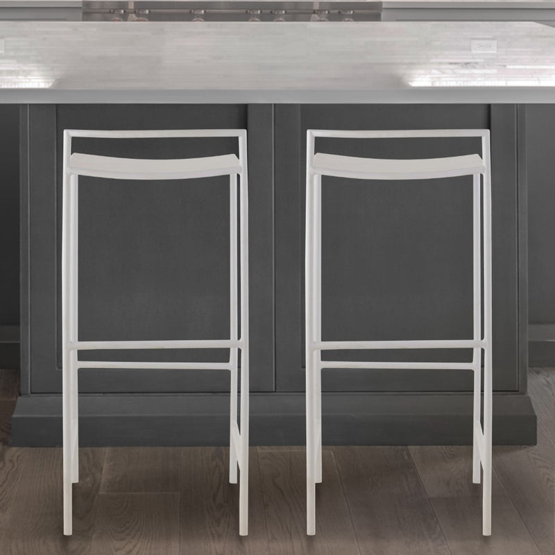 Svelte 30" Coastal Contemporary Iron Saddle-Seat Low-Back Bar Stool with Foot Rest - JONATHAN Y