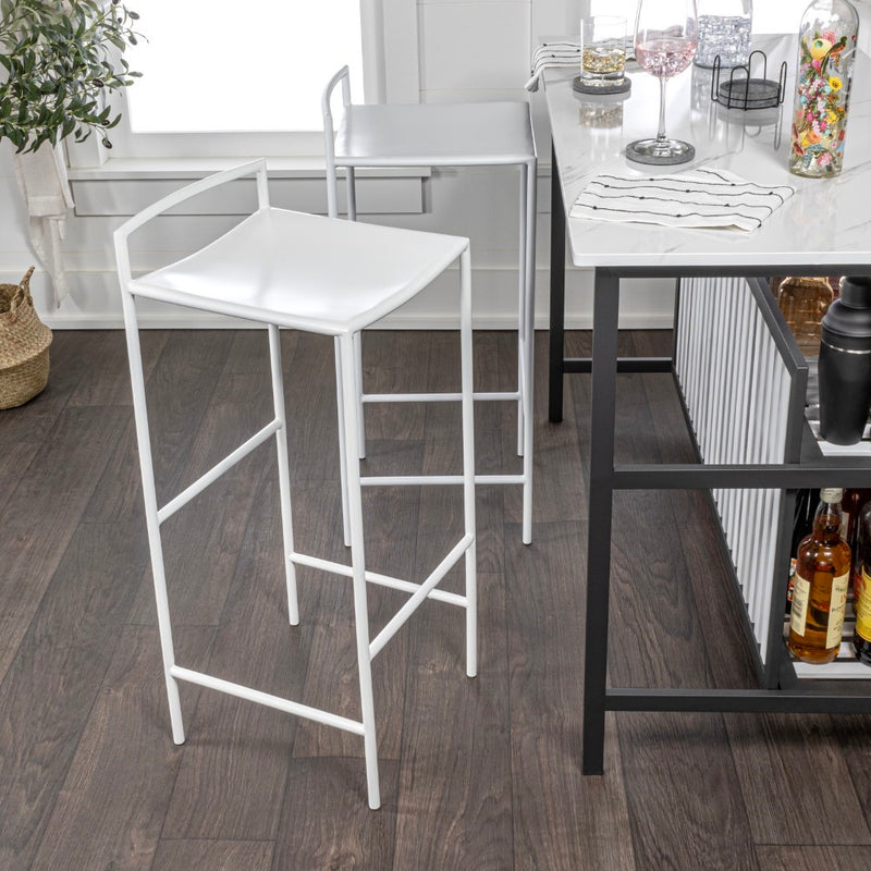 Svelte 30" Coastal Contemporary Iron Saddle-Seat Low-Back Bar Stool with Foot Rest - JONATHAN Y