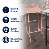 Svelte 30" Coastal Contemporary Iron Saddle-Seat Low-Back Bar Stool with Foot Rest