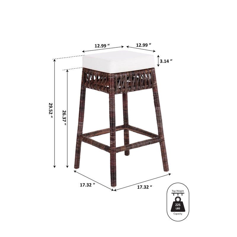 Bali Rustic Bohemian Hyacinth/Wood Backless Counter Stool - JONATHAN Y