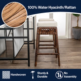 Bali Rustic Bohemian Hyacinth/Wood Backless Counter Stool