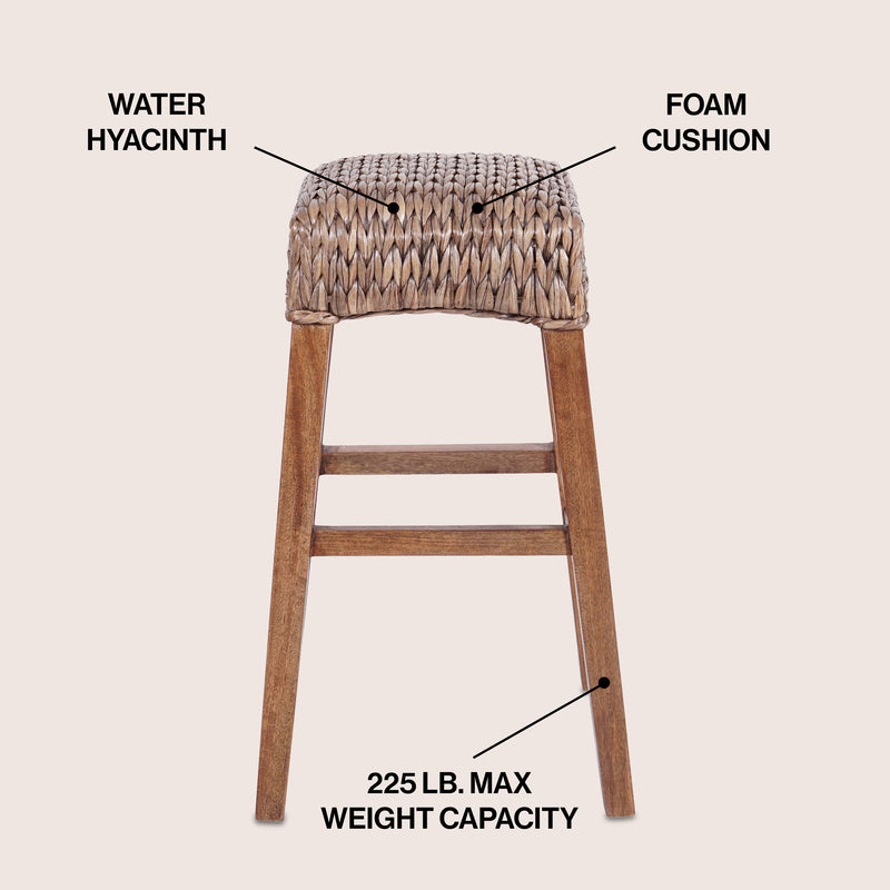 Maui Rustic Bohemian Hyacinth/Wood Backless Counter Stool