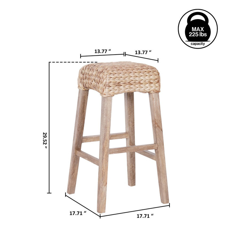 Maui Rustic Bohemian Hyacinth/Wood Backless Counter Stool