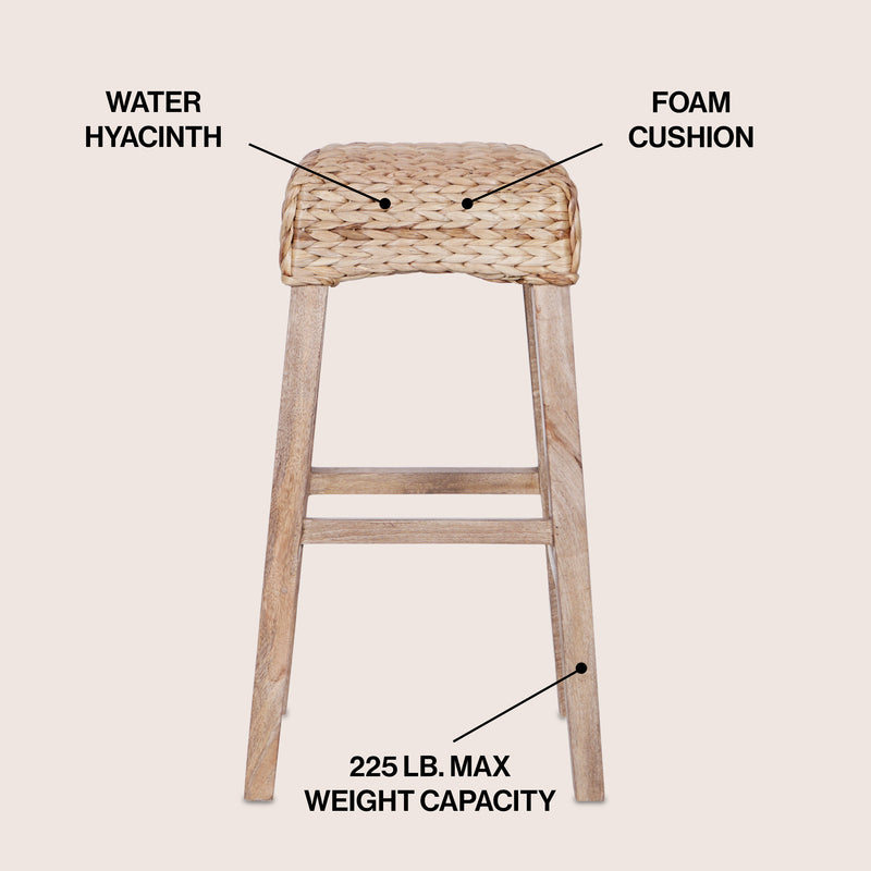 Maui Rustic Bohemian Hyacinth/Wood Backless Counter Stool