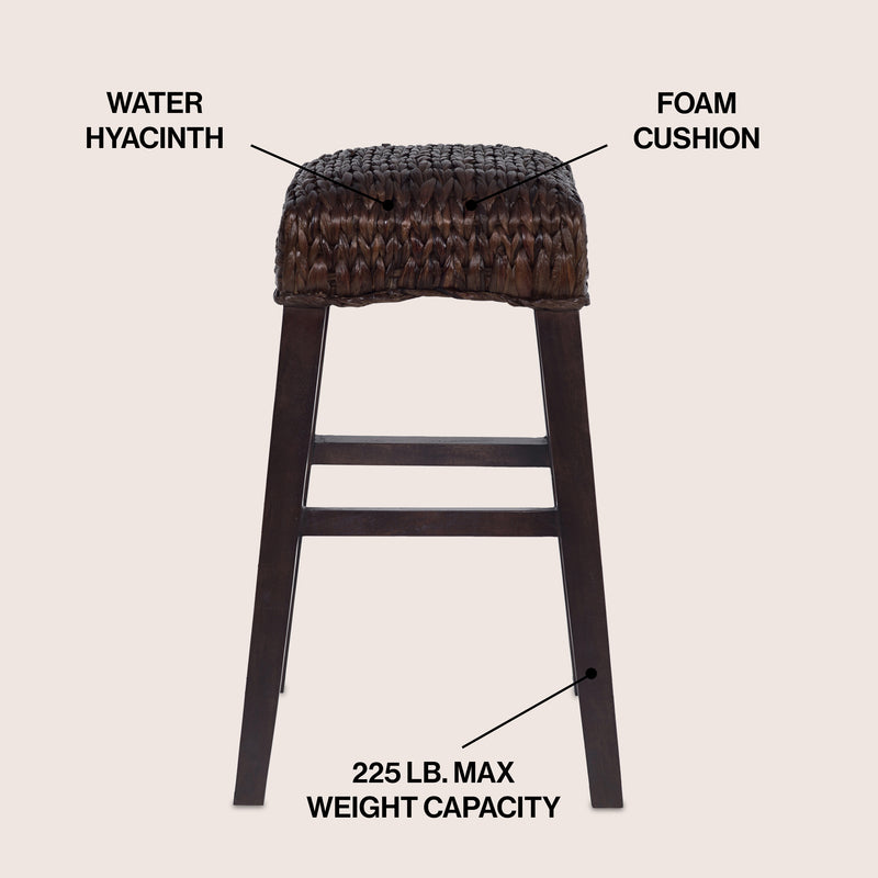 Maui Rustic Bohemian Hyacinth/Wood Backless Counter Stool