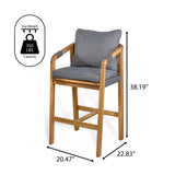 Porto Modern Coastal Tub Roped Acacia Wood Outdoor Bar Stool with Cushions and Armrests Set 2